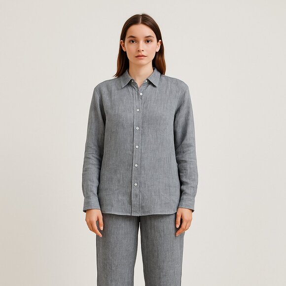 Eileen Fisher gray organic linen button down shirt size XXS - Picture 1 of 6